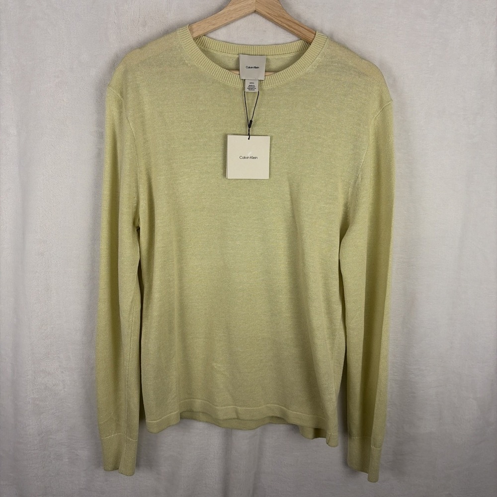 Calvin Klein Lightweight Linen Blend Round Neck Sweater Yellow Size Small NWT